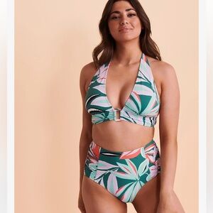 Anne Cole ZESTY TROPICAL High Waist Bikini Bottom Size Medium coral mint NWT